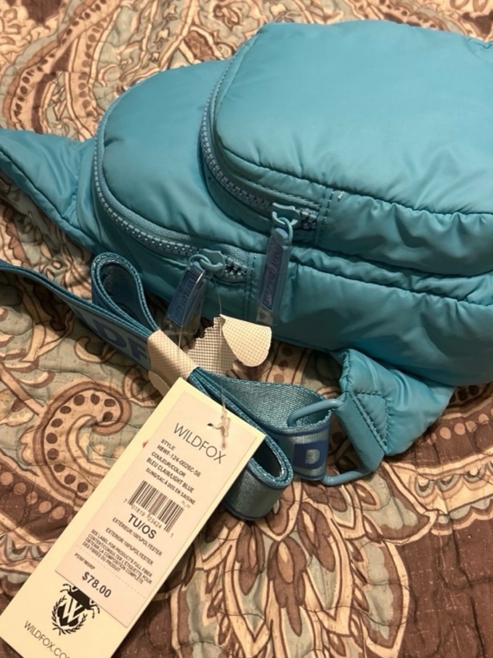 Wildfox Teal Quilted Nylon Crossbody Bag